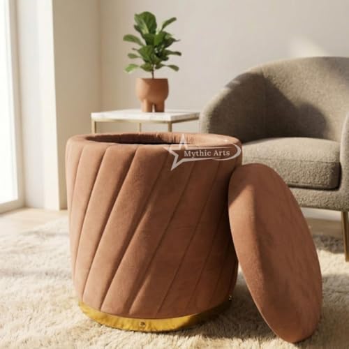 Image of Mythic ArtsRound Upholstered Sitting Stool & Footrest Velvet Storage Ottoman Pouffe16 X 16X 19 inch | Versatile Puffy for Living Room, Bedroom, and Office ? Chic Home Furnishings & Dcor Coffee