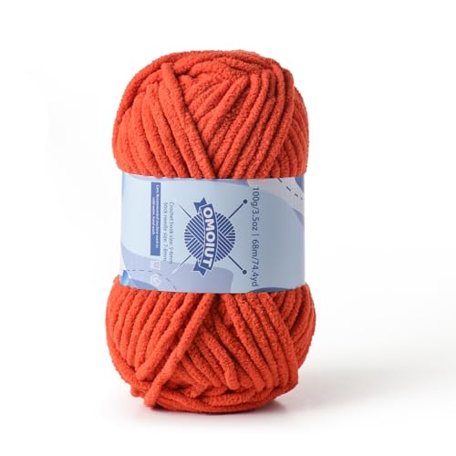 Image of Chunky Chenille Yarn for Crocheting, Baby Yarn for Crocheting Soft Blankets, Bulky Yarns for Crochet Amigurumi, 100g (74.3yds) Fluffy Velvet Yarns for Hand Knitting (Orange)