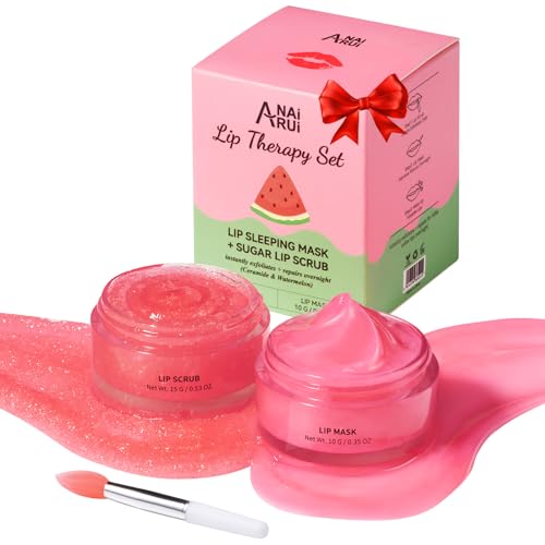Stocking Stuffers Lip Mask Set, Lip Scrub & Lip Butter, Overnight Lip Treatment Set Enriched With Skin Softening Ceramide & Watermelon and Hydrating Shea Butter, For A Softer & Smoother Pout