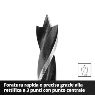 Set di punte per legno originale Einhell S-CASE da 10 pezzi (a doppia spirale, in acciaio per utensili C45, gambo E 6,3, affilatura a 3 punti, punta centrale inclusa scatola di custodia)