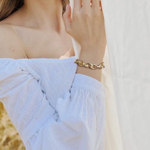 LANE WOODS Gold Bracelets for Women 14k Gold Plated Chunky Thick Large Link Chain Bracelet3
