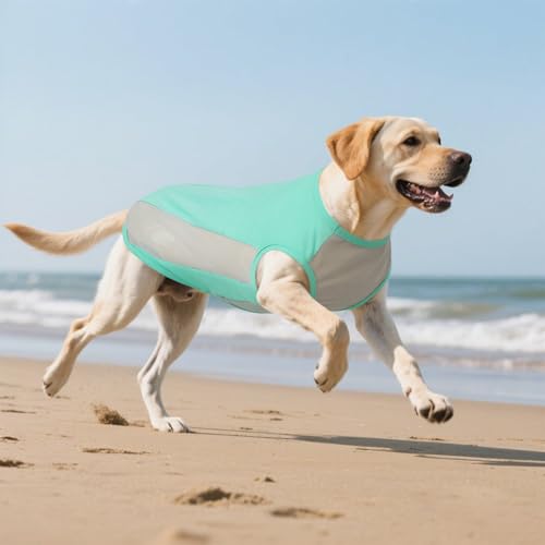 Kuoser Kühlweste Hund, L Hundekühlweste Sommer, UV-Schutz Shirt, Atmungsaktive Kühljacke, Leichte Sonnenschutz-Bekleidung, Insektenschutz für Outdoor, Must-Have für heiße Tage, Blau