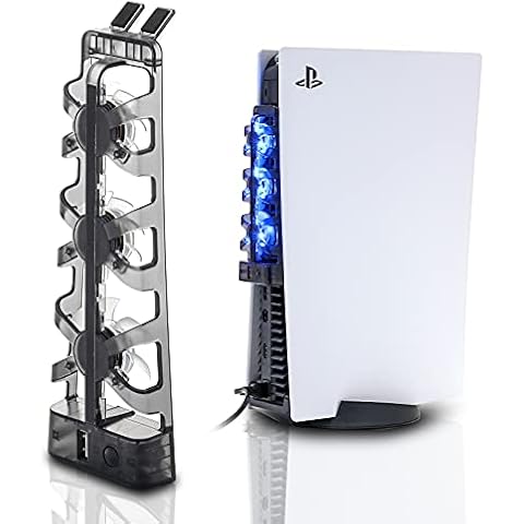PS5 Cooling Fans, PS5 Cooling Fan Horizontal Compatible with Playstation 5 Disc & Digital Edition Console, Include Fan Light, Fan Switch and USB Output Port Cover