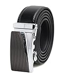 Mens Genuine Leather Dress Belt - Automatic Sliding Buckle Ratchet Adjustable Track Belt, Platinum Hanger