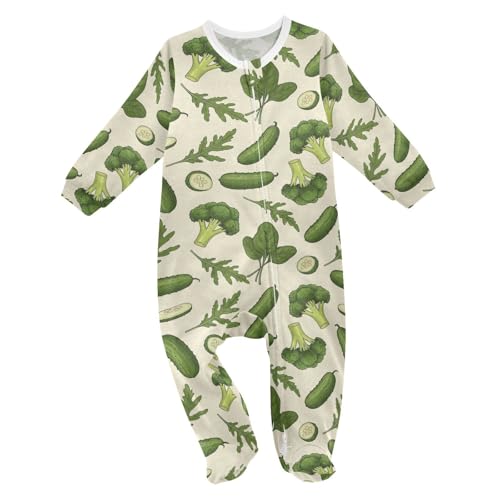 Emelivor Broccoli Cucumber Beige Baby One-Piece Newborn Pajamas Footie Long Sleeve Romper Pjs for Boy Girls Kids