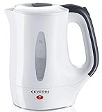 SEVERIN WK 3644 Bollitore elettrico compatto da 650 W, Bollitore da viaggio capacità di 0,5 L, Bollitore acqua con 2 tazzine e 2 cucchiaini di plastica in omaggio, Bianco