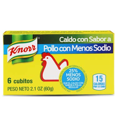 Knorr Caldo de pollo reducido en sodio, 2.1 onzas - Paquete de 1 (6 cubos) Caldo Con Sabor a Gallina
