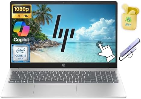 HP 15.6" FHD Touchscreen Business Laptop Computer, Intel 10-Core i5 Processor, 16GB RAM 512GB Storage (256GB SSD+256GB Docking Set), Windows 11, Numeric Keypad, NLY Earphones, Natural Silver