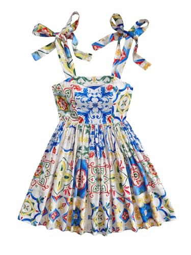 Floerns Women's Summer Floral Print Tie Shoulder Cami Dress Flare Hem Boho Mini Dress