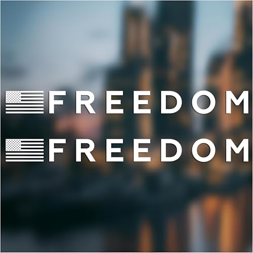 (2-PCS) Freedom American Flag Vinyl Stickers White USA Patriotic Decals for Cars Trucks Laptops & Windows