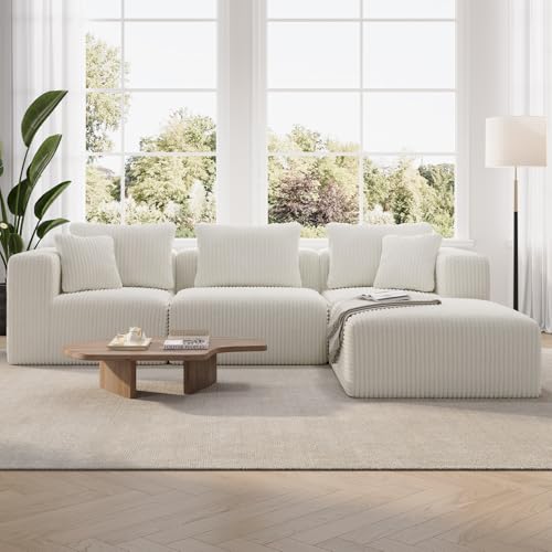 Image of Novilla 106 inch Modular Sectional Sofa, L Shape Convertible Sectional Couch, Modern Cloud Design with SmartS Coil Support, Boneless Sectional Couch for Living Room Apartment, No Assembly Required, Beige