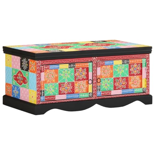 HFXHIJXQ Table basse en bois de manguier massif - 90 x 50 x 40 cm - Multicolore - Table de salon avec peinture en relief - Table basse stable avec espace de...
