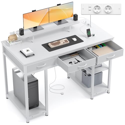 Claiks Computertisch mit 3 Schubladen, 120 x 60 cm Schreibtisch mit Regal,...