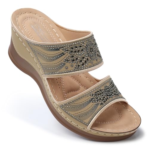 SHIBEVER Wedge Sandals For Women Dressy: Comfortable Summer - Slip On Womens Sandal