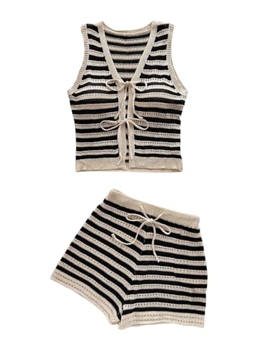 MakeMeChic Women's Striped Shorts Set Two Piece...