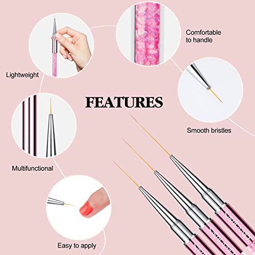 Saviland 6Pcs Nail Art Liner Brushes Set - Nail Brush Gel Polish Painting Nail Design Brush Pen Set With Crushed Diamond Rhinestone Handle For Pulling Lines, Nail Art Design, Sizes 7/9/11/13/17/23 Mm #TOP3