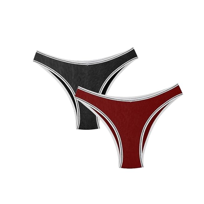 Women's Cotton Seamless Bikini & Thong Panty Pack of 2 | Soft Stretch Comfortable Underwear for Women (Black & Maroon)-image-35