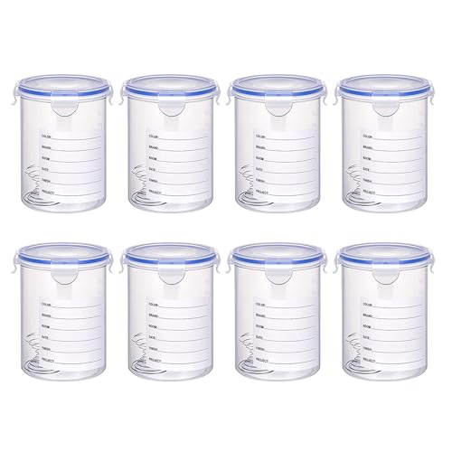 BOLOUY 8Pcs Paint Container with Stainless Steel Mixing Tool Paint Cups Clear Paint Container for Repainting Paint