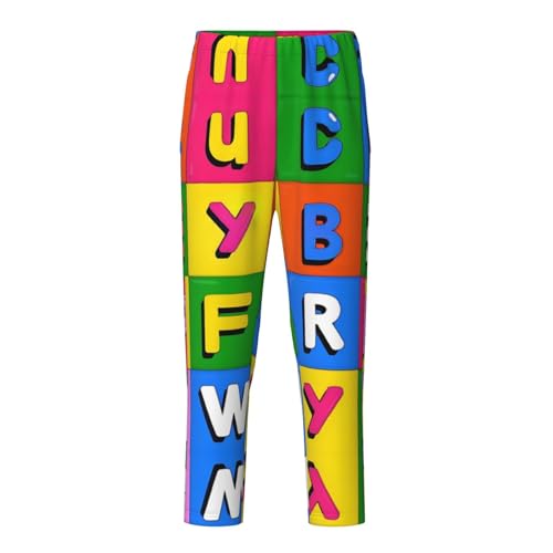 Pajama Pants Pajama Bottoms with Elastic Waistband Sleepwear Lounge Pants, Colorful Alphabet Plaid