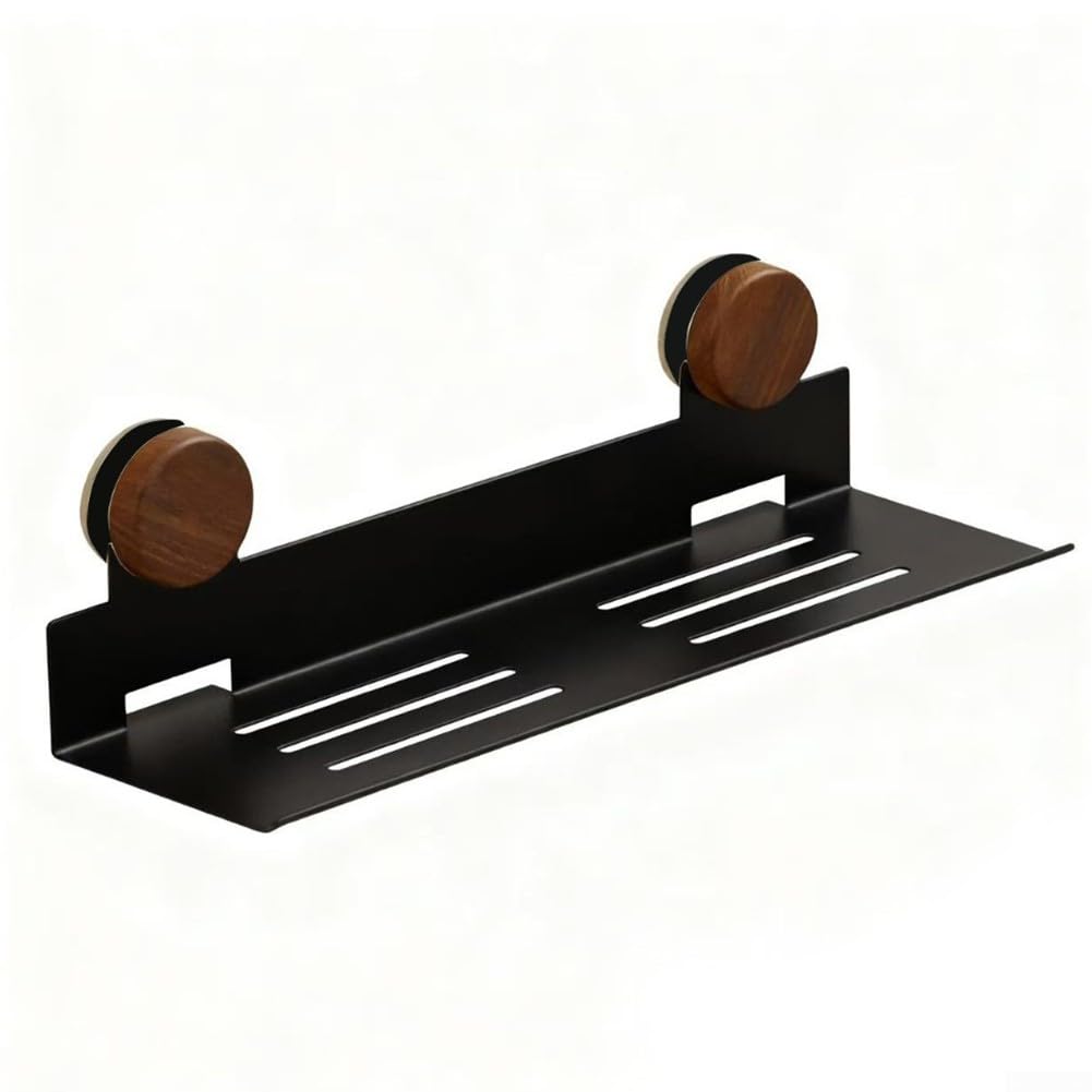 Support robuste à ventouse en noyer avec drainage efficace et fixation sans perçage, convient pour organiser les épices, savons, rasoirs et ustensiles (50 cm)