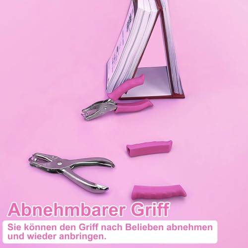 Lochzange Papier, Lochstanzer mit Soft-Griff Lochdurchmesser 6mm, Einzellocher mit Auffangbox für Papierfetzen, Metall Papierlocher für gratfreie Löcher, DIY Basteln für Büro, Zuhause und Klassenraum