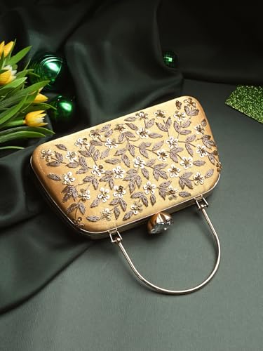 Image of TOOBA Handicraft Women's Beautiful Bling Box Clutch Bag | Evening Bag, Bridal Purse & Party Handbag | Wedding & Special Occasion Clutch (Small Boat)