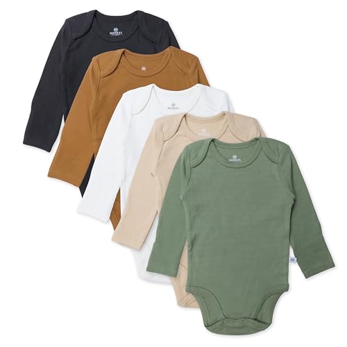 Image of HonestBaby baby-girls 5-pack Long Sleeve Bodysuits One Piece 100% Organic Cotton for Infant Baby Girls