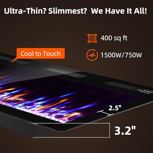 Image of Zionheat 40 inch Ultra Thin Electric Fireplace-Wall Fireplace for Living Room-Fireplace Freestanding /Inserts /Wall Mounted with Remote Control, Timer, Dimmer, 12 Flame Colors, 750 /1500W
