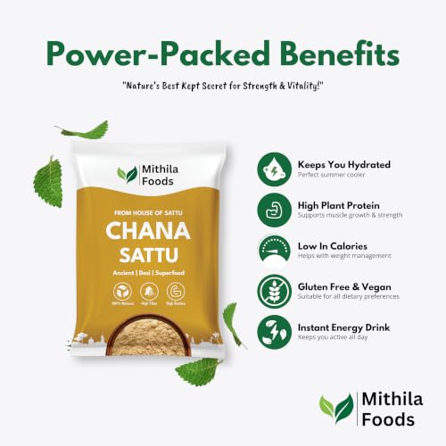 Image of MITHILA FOODS 500 g Authentic Bihari Chana Sattu | High Protein, Fiber, Superfood | 100% Fresh Natural Roasted Gram Channa Flour | Hydrating, Instant Energy Booster | Traditional Flavor From Bihar