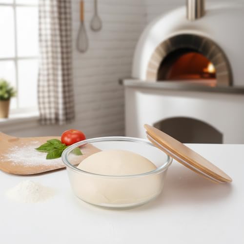 Mowhut Pizza Dough Proofing Box, Food Pizza Storage Container with Airtight Wooden Lid, Stackable Glass Jar Sourdough Proofing Container, Pizzas Making Accessories, 950ml & 1300ml, 2 Pack, Clear - Image 6