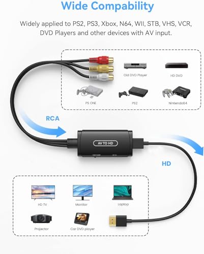 Convertisseur RCA vers HDMI adaptateur composite pour brancher un vieux magnétoscope VHS - 5