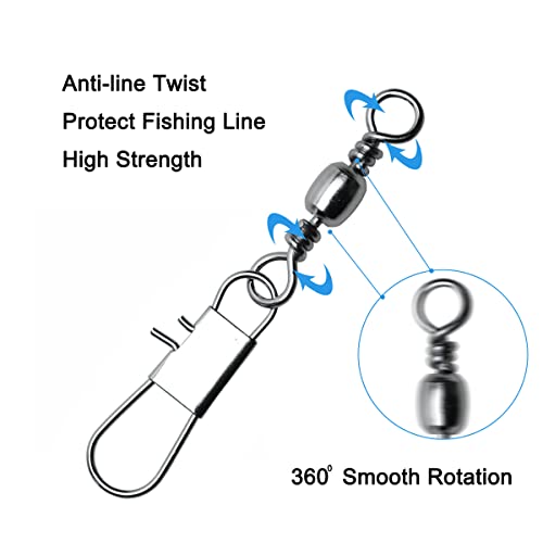 image for 50pcs Fishing Barrel Swivels with Safety Snaps Swivel Stainless Steel 