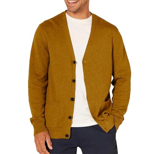 Spring Men's Long Sleeved Cardigan Wool Sweater Men's V-Neck Button Lightweight Oversized Top