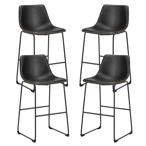 Comparison: Best Stool Height For 36 Inch Counter 4 Sweetcrispy Counter Height Bar Stools Set of 4, 30 inch Leather Barstools Modern Bar Stools with Back, Counter Stool Armless Bar Chairs with Metal Legs, Footrest, Classic Black