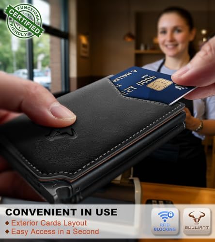 Image of BULLIANT Men Wallet Leather Wallet Card Holders Money Clip for Men 10Cards-Magnetic Flip on Metal Case