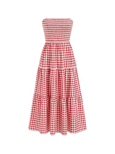 Image of CIDER Women's Strapless Dress with Pockets Tube Striped Long Midi Dresses A Line Beach Vacation Casual Summer Outfits