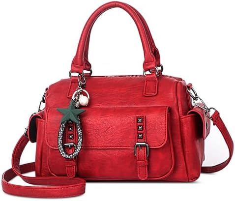 Bolso Retro Rojo con Asa Superior y Colgante de Estrella – Elegante y Práctico para Mujer