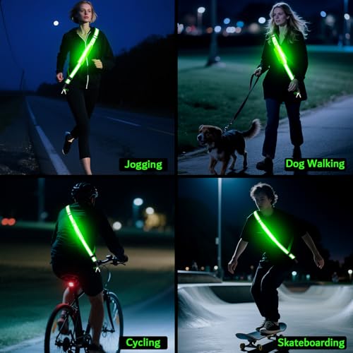 Leuchtband Joggen mit Reflektor Gürtel,LED Reflektorband USB Typ C Verstellbarer Lauflicht mit Reflektoren Licht für Jogger Laufen Fahrrad Hundewandern Outdoor Sports für Männer, Frauen und Kinder