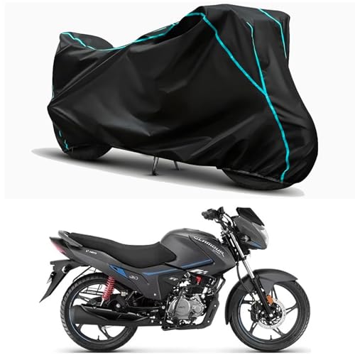 Image of Waterproof Bike Body Cover Compatible for | Hero Glamour Xtec Drum | Taffeta Fabric, Sky Piping Design, Bottom Elastic Fit | Dustproof, Sun UV & Rain Protection for All Weather.