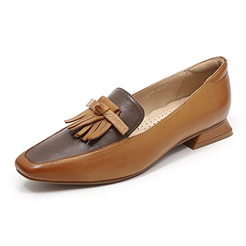 Image of Mona flying Women's Leather Square Toe Penny Loafer Slip on Office Flats