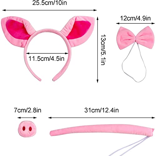baotongle Schwein Kostüm Set Ohren Schwanz und Fliege Set, Rosa Tier Schwein Schweineohr Stirnband, Faux Schweineschnauze, Schwein zusammengerollter Schwanz, Fliege Halloween Cosplay Party Dekoration