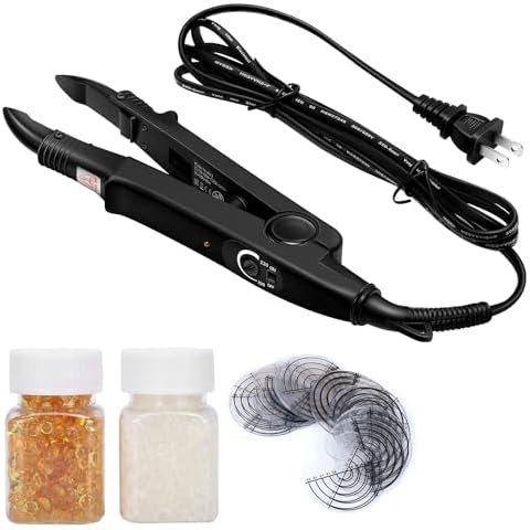 Amesun Fusion Hair Extensions Tool Professional Hair Extensions Tools Fusion Heat Iron Connector Wand U Tip Hair Extensions with 2 Bags Keratin Glue Granule Beads for Hair Extensions (Black) Cover
