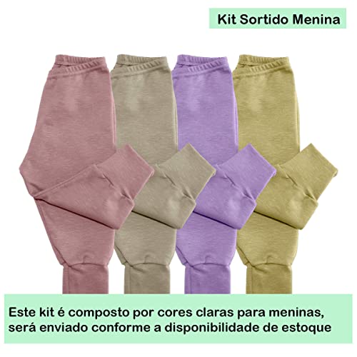 Kit 4 Calças Infantis Bebê Menina Mijão 100% Algodão mjk89 - Sortido Cores Claras - 12-18 M