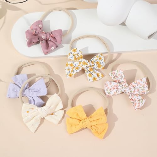 Baby Girls Floral Hair Bow Headbands 12 PCS, Flower Bow Stretchy Elastic Hairband for Newborn Infant Toddlers (pink NB 12 pcs)3