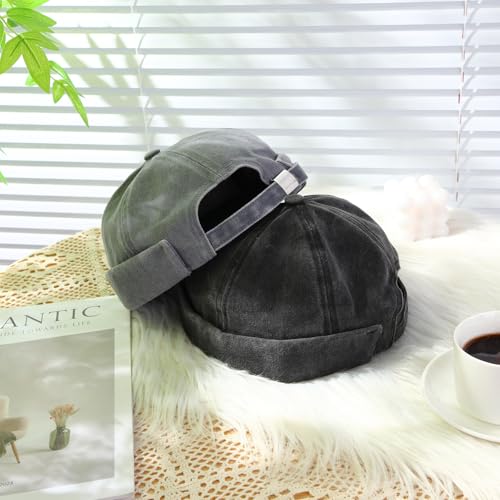 Image of SATINIOR 2 Pieces Brimless Hats for Men Adjustable Docker Cap Casual No Brim Hat Rolled Cuff Sailor Skullcap