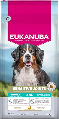 Eukanuba Sensitive Joints Hundefutter mit Huhn- Trockenfutter Special Care für Hunde mit empfindlichen Gelenken, zur Unterstüzung der Mobilität, 12 kg