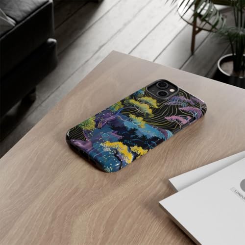 Coque iPhone 14 Plus rigide arbre abstrait coloré noir housse de protection fine et durable