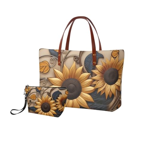 Image of 2PCS Tote Bag for Women Top Handle Purse with Wallet, Hobo Bag Tote Shoulder Bag with PU Cosmetic Bag