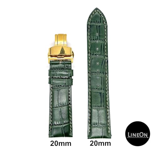 Image of Lineon 20mm Half Padded Leather Mens Watch Strap with ButterFly Lock For Branded Watches Tool and Pins Include
