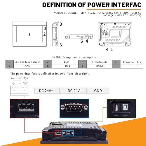 Image of CNCTOPBAOS 7 Inch Wecon IN1071 HMI Human Machine Interface,PI Studio Industrial Display Screen TFT Touch Screen with RS232 /422 /485 Serial Port,USB 24VDC 128MB Flash 64MB RAM for Industrial Automation